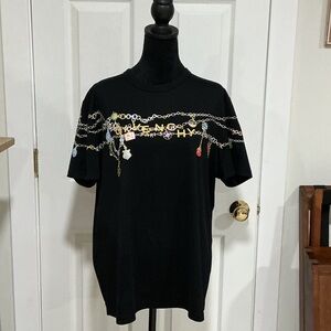 Givenchy Black Tee with Gold and Silver Chain Design